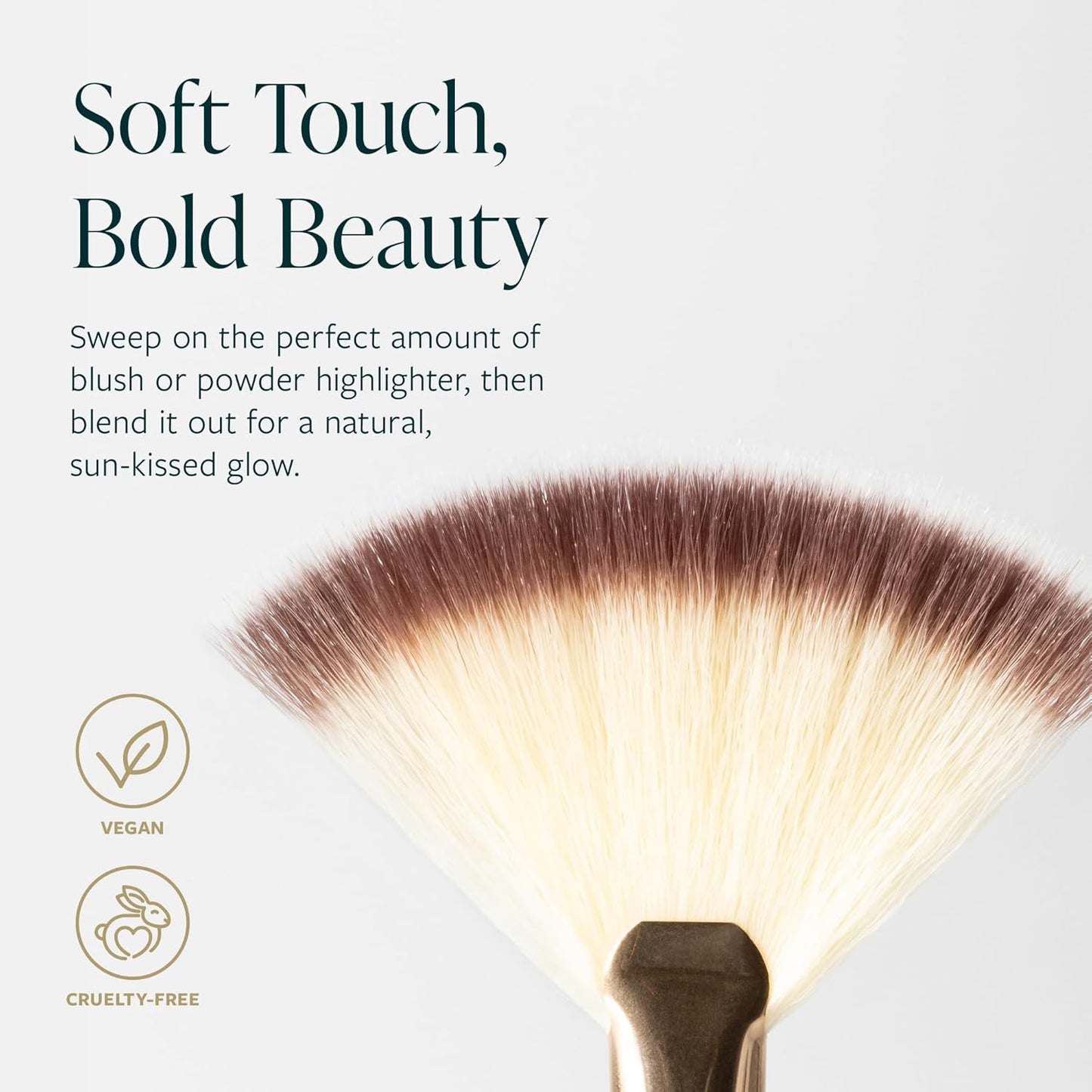 GUIDE Beauty Fan Brush, Ergonomic Fan Makeup Brush for Blush, Bronzer, Highlighter & More, GUIDE Ring & Short Handle Provide Secure Handling & Precise Control, 1pc