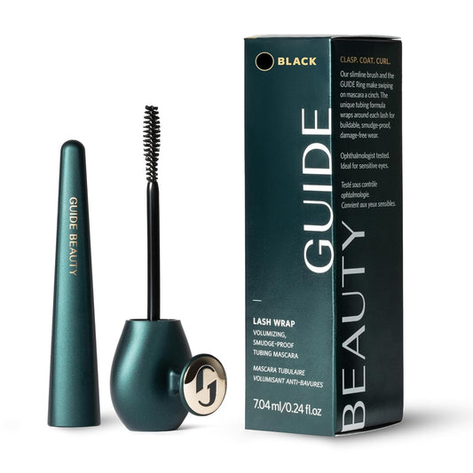 GUIDE Beauty Lash Wrap, Volumizing Mascara with Slimline Brush & Buildable Formula for All-Day, Smudge Proof Wear, GUIDE Ring Offers a Steady Hold for Easy, Mess-Free Swiping (Black)
