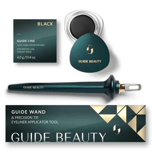 GUIDE Beauty Eyeliner Duo, GUIDE Wand & Line Luxe/Long-Wear Eyeliner Cream (Black), Multi-Purpose Make-Up Application Tool, Universal Design for Easy Eye & Lip Liner