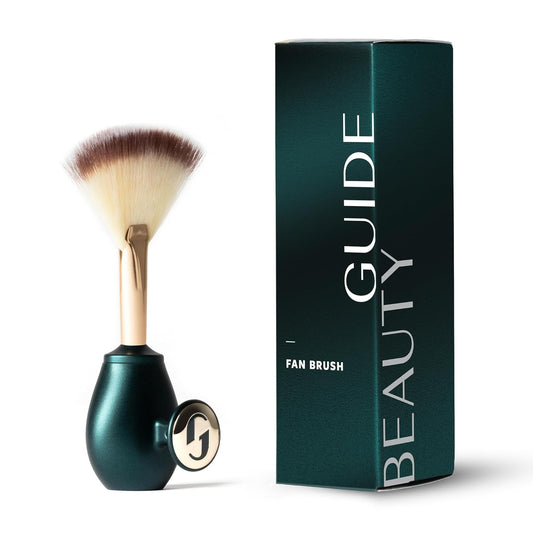 GUIDE Beauty Fan Brush, Ergonomic Fan Makeup Brush for Blush, Bronzer, Highlighter & More, GUIDE Ring & Short Handle Provide Secure Handling & Precise Control, 1pc