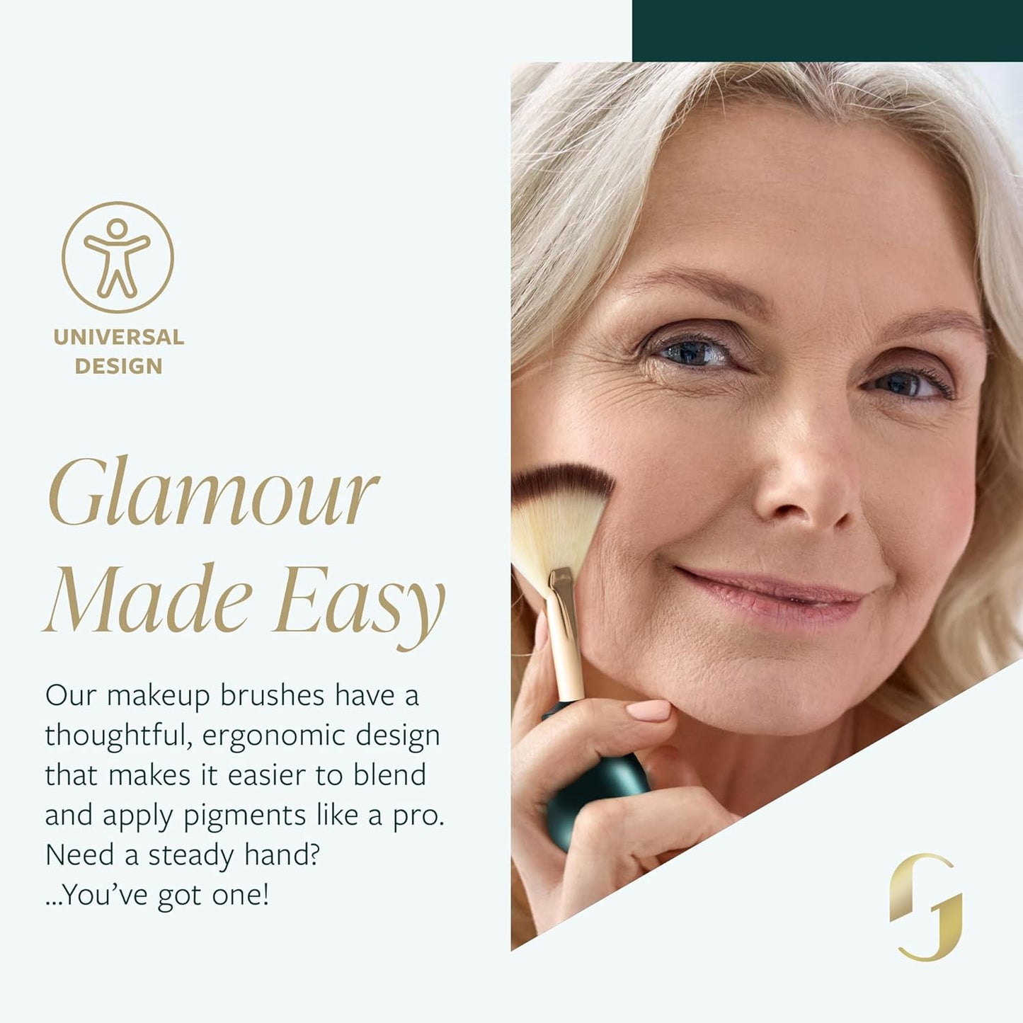 GUIDE Beauty Fan Brush, Ergonomic Fan Makeup Brush for Blush, Bronzer, Highlighter & More, GUIDE Ring & Short Handle Provide Secure Handling & Precise Control, 1pc