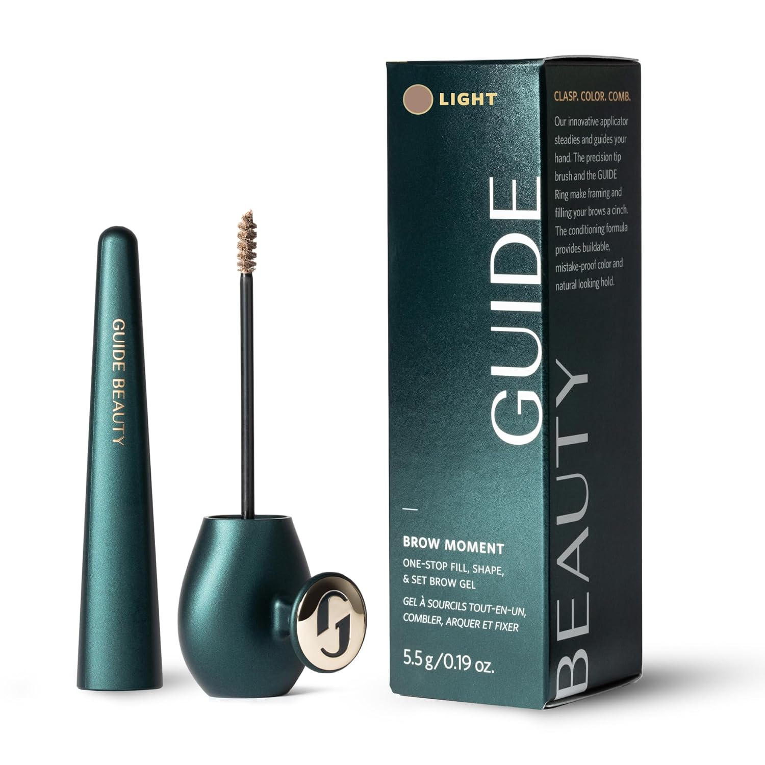 GUIDE Beauty Brow Moment, One-Stop Brow Gel with a Fine Tip Brush to Expertly Fill, Shape & Set, Patented GUIDE Ring for an Easy, Secure Hold (Light)