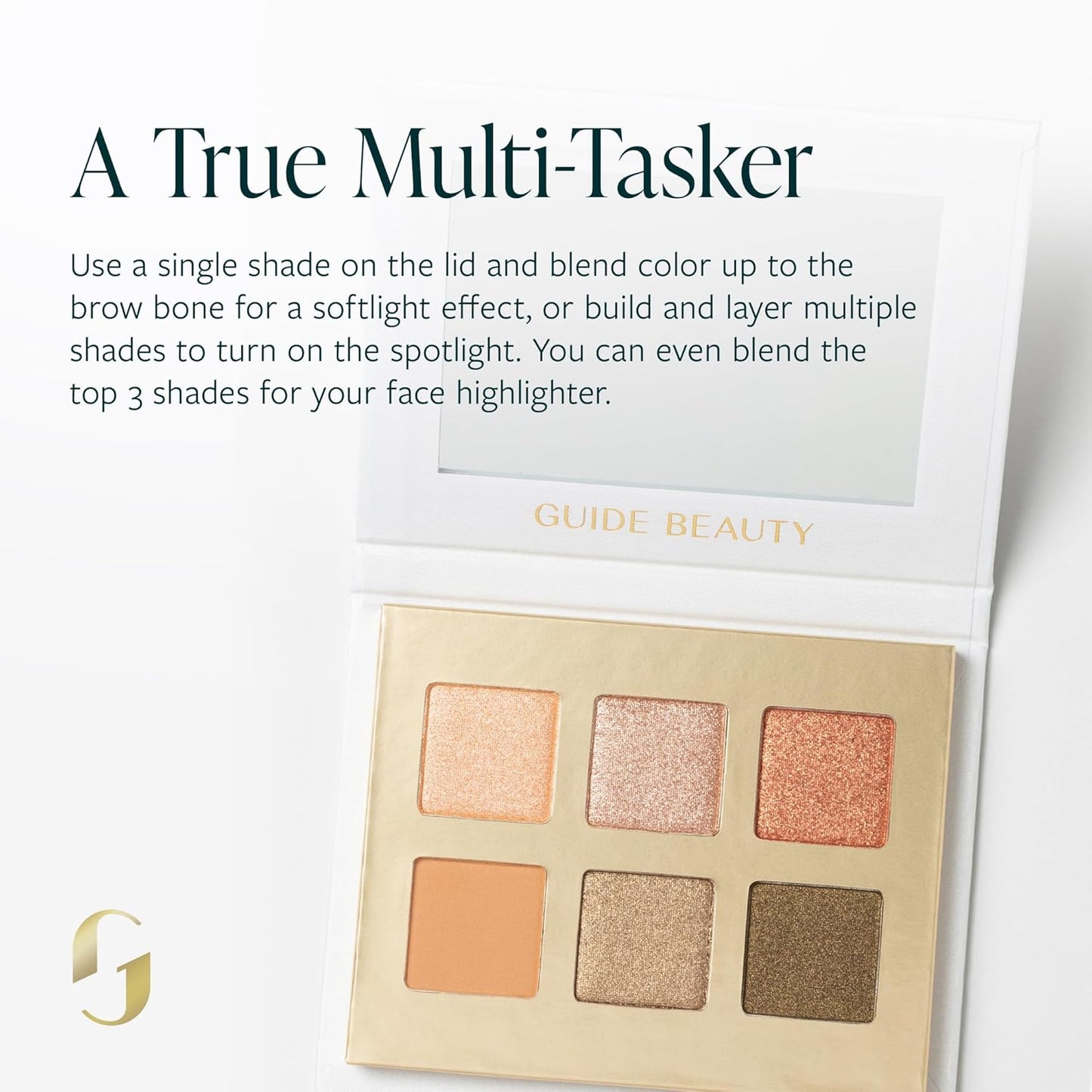 Guide Beauty Shadow Palette, Shimmer Eyeshadow Palette Featuring Hues Ranging from Radiant Golden Champagne & Copper Rose to Dusky Greens, Universal, Ergonomic Design, 6 Shades, 1 pc