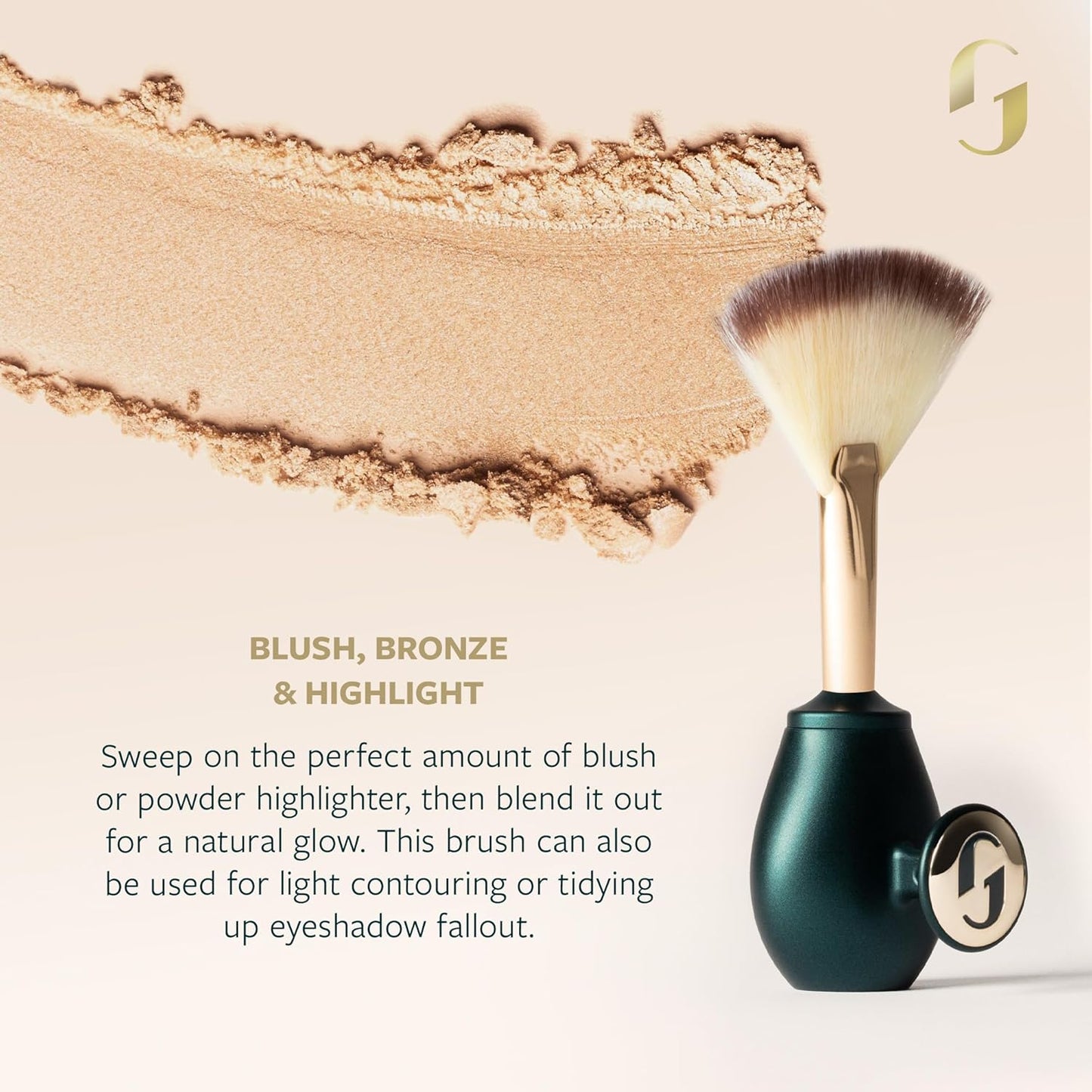 GUIDE Beauty Fan Brush, Ergonomic Fan Makeup Brush for Blush, Bronzer, Highlighter & More, GUIDE Ring & Short Handle Provide Secure Handling & Precise Control, 1pc